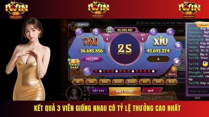 Kết quả 3 viên giống nhau có tỷ lệ thưởng cao nhất